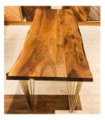 Altın Renk Metal Ayaklı Ceviz Doğal Ahşap Yemek Mutfak Masası - Görsel 2