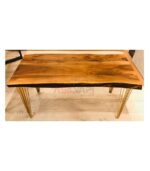 Altın Renk Metal Ayaklı Ceviz Doğal Ahşap Yemek Mutfak Masası - Görsel 3