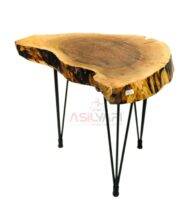 Siyah Metal Bingolu Firkete Ayaklı Doğal Ceviz Kütük Yan Sehpa