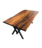 Siyah Metal Renault Ayaklı Ceviz Doğal Ahşap Yemek Mutfak Masası