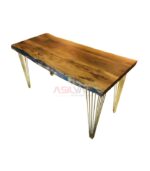 Altın Renk Metal Ayaklı Ceviz Doğal Ahşap Yemek Mutfak Masası