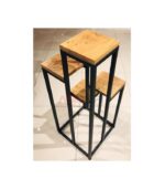 Siyah Metal Profilli Ceviz Doğal Ahşap Dörtlü Dekoratif Çiçeklik - Görsel 2