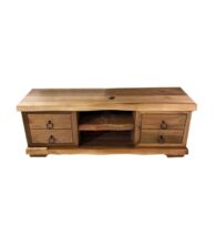 İki Raf Dört Çekmeceli Halka Kulp Detaylı Doğal Ahşap Ceviz TV Ünitesi