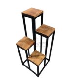 Siyah Metal Profilli Ceviz Doğal Ahşap Dörtlü Dekoratif Çiçeklik