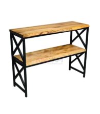 Siyah Metal Profilli Çift Raflı Ceviz Doğal Ahşap Dresuar