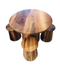 Dört Tabureli Ceviz Doğal Ahşap Mantar Masa Takımı