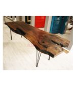 Siyah Metal Bingolu Firkete Ayaklı Ceviz Kütük Masa - Görsel 5