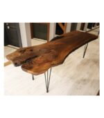 Siyah Metal Bingolu Firkete Ayaklı Ceviz Kütük Masa - Görsel 4