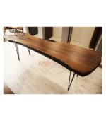 Siyah Metal Bingolu Firkete Ayaklı Ceviz Kütük Masa - Görsel 3