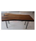 Siyah Metal Bingolu Firkete Ayalı Tek Parça Ceviz Kütük Yemek Masası - Görsel 2