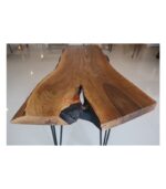 Siyah Metal Bingolu Firkete Ayalı Tek Parça Ceviz Kütük Yemek Masası - Görsel 4