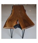 Siyah Metal Bingolu Firkete Ayalı Tek Parça Ceviz Kütük Yemek Masası - Görsel 3