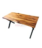 Siyah Metal Çapraz Ayaklı Ceviz Doğal Ahşap Dikdörtgen Masa - Görsel 2