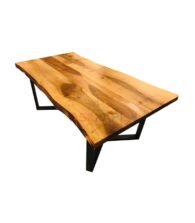 Siyah Metal Elegans Ayaklı Ceviz Doğal Ahşap Yemek Masası