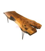 Siyah Metal Bingolu Firkete Ayaklı Ceviz Kütük Masa