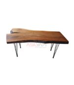 Siyah Metal Bingolu Firkete Ayalı Tek Parça Ceviz Kütük Yemek Masası