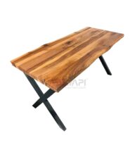 Siyah Metal Çapraz Ayaklı Ceviz Doğal Ahşap Dikdörtgen Masa