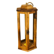 Halat Detaylı Altıgen Otantik Doğal Ahşap Fener