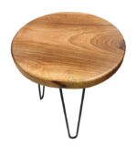 Siyah Demir Firkete Ayaklı Ceviz Tablalı Yuvarlak Yan Sehpa