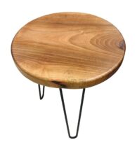 Siyah Demir Firkete Ayaklı Ceviz Tablalı Yuvarlak Yan Sehpa