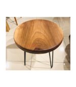 Siyah Demir Firkete Ayaklı Ceviz Tablalı Yuvarlak Yan Sehpa - Görsel 3