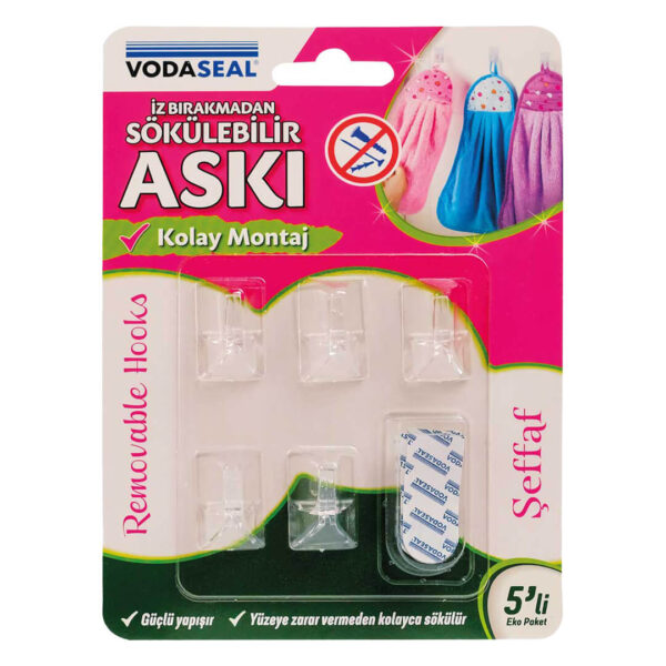 Vodaseal İz Bırakmaz Beşli Şeffaf Askı